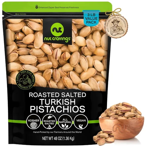 Vista 11 de Nut Cravings - Pistachos de California recién tostados y salados (16 onzas - 1 libra) empaquetados frescos en bolsa resellable - Snack de nueces