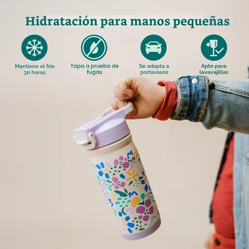 Vista 2 de Reduce Hydrate Pro Kids - Botella de agua aislada de acero inoxidable de 14 onzas con pajilla, vaso a prueba de derrames para niños, retención