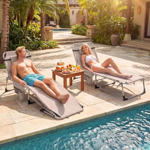 Vista 5 de Goplus Silla de bronceado con agujeros para brazos faciales, silla portátil para tomar el sol con respaldo de 4 niveles y almohada para la cabeza