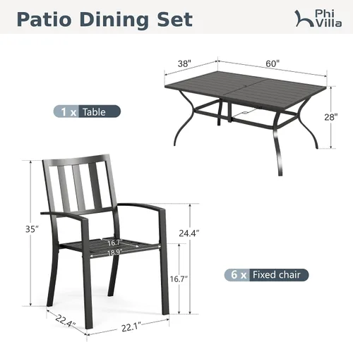 Vista 7 de PHI VILLA Mesa y sillas para exteriores, mesa rectangular de 60 pulgadas con sillas Raya