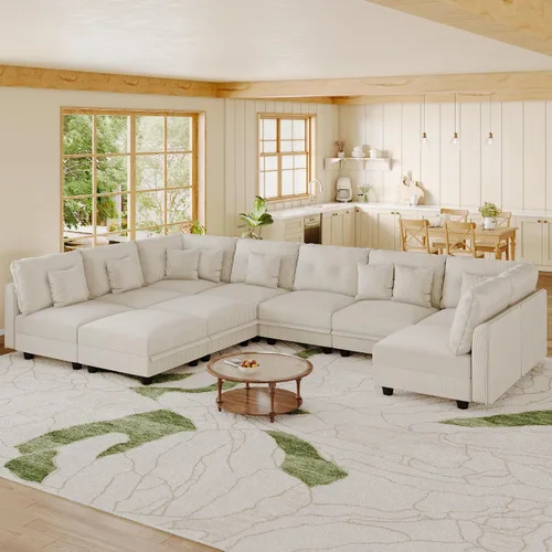 Vista 3 de LLappuil Sofá seccional modular con asientos de almacenamiento, sofá seccional convertible modular en forma de U de pana para sala de estar, sofá