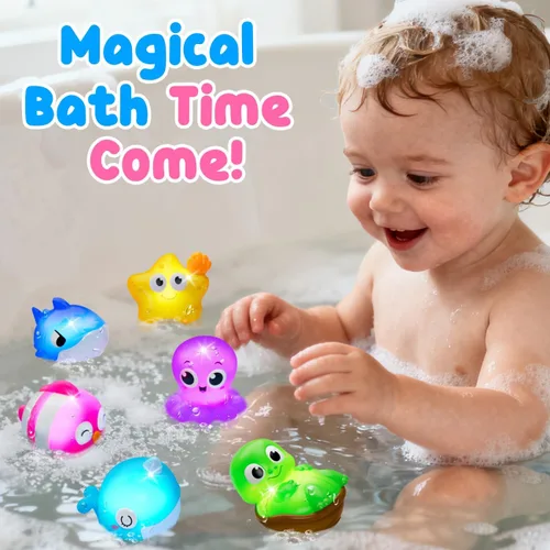 Vista 3 de Juguetes de baño iluminados, juguetes de piscina para niños de 1, 2, 3 años, juguetes de baño activados por agua para niños de 1 a 3 años, juguetes