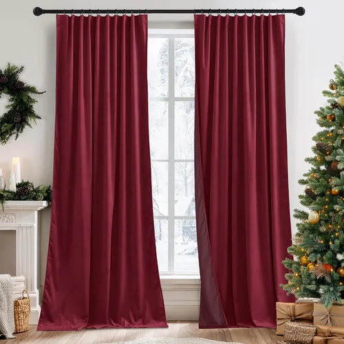 Vista 8 de RYB HOME Cortinas elegantes de terciopelo verde de 63 pulgadas de largo, bloqueo de luz, aislamiento térmico, elegantes cortinas de terciopelo