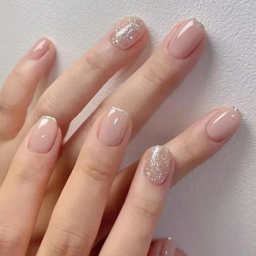 Vista 7 de CurvLife Uñas postizas cuadradas cortas a presión, terciopelo degradado Paris Script