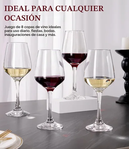 Vista 5 de OJA - Juego de 8 copas de vino, color rojo y blanco, 12 onzas