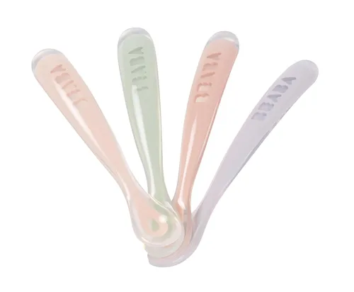 Vista 6 de BEABA First Stage - Juego de cucharas de alimentación para bebés, cucharas originales de silicona de punta suave para bebés, aptas para encías, sin