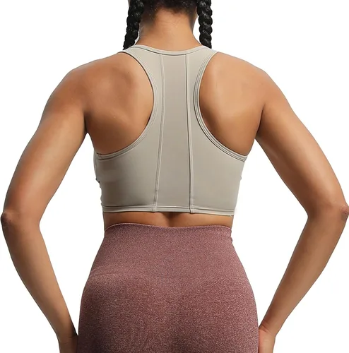 Vista 4 de Aoxjox Sujetadores deportivos de entrenamiento para mujer, sin espalda, Viviana, brasier de malla acolchada, camiseta corta sin mangas para yoga