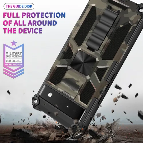 Vista 4 de Funda para Pixel 6A (no para 6 o 6P), con protector de pantalla de vidrio templado 9H, grado militar, soporte con soporte magnético para automóvil