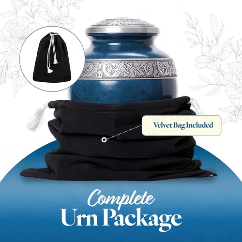 Vista 5 de GSM Brands Urna de cremación para cenizas humanas adultas, gran conmemoración funeraria hecha a mano con llamativo diseño azul