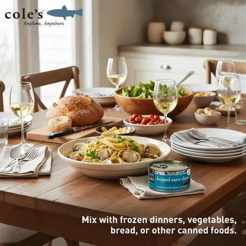 Vista 6 de Coles almejas enlatadas y picadas: cosechadas en agua cristalina, alimentos sin gluten, almejas altas en proteínas y bajas en calorías