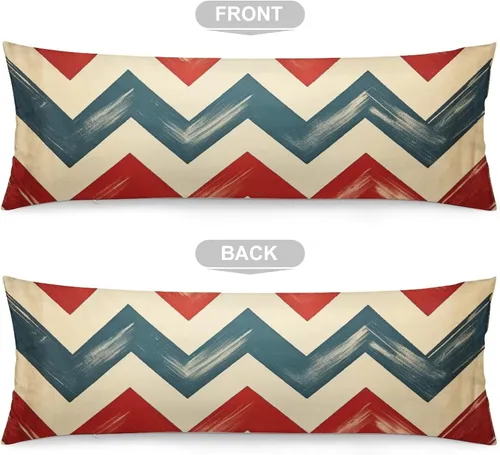 Vista 3 de Funda de almohada corporal extragrande para el 4 de julio, Día de la Independencia, funda de almohada patriótica con cuadros de cheurón rojo y azul