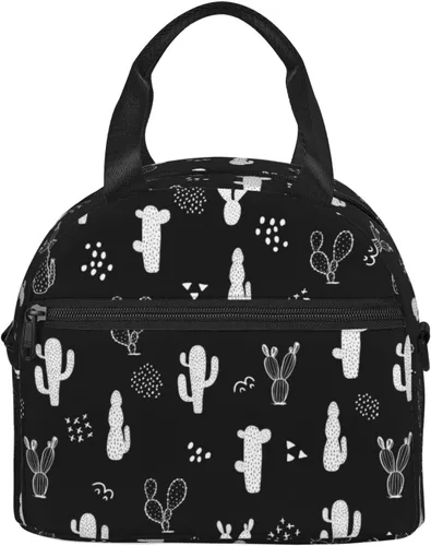 Vista 8 de Lonchera con diseño de cactus, reutilizable, aislada, grande, con correa ajustable para el hombro, para el trabajo, picnic, escuela, viajes, camping