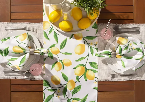 Vista 5 de DII Lemon Bliss - Mesa para exteriores, colección resistente a las manchas e impermeable, camino de mesa, 14 x 72 pulgadas