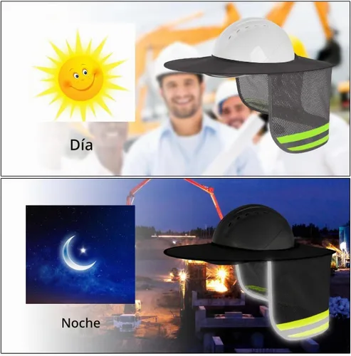 Vista 4 de 4 paquetes de protector solar para casco duro - Visera completa de malla con protección para el cuello y tira reflectante para accesorios de casco