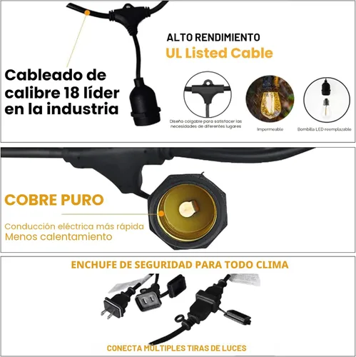 Vista 5 de Svater 24 pies al aire libre cadena luces LED 2W S14 grado comercial