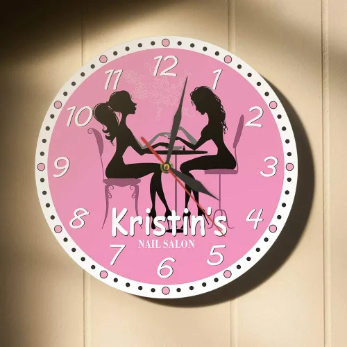 Vista 6 de The Geeky Days Reloj de pared personalizado para salón de manicura, salón de uñas, spa, silencio, cuarzo, obras de arte, pedicura, arte de uñas