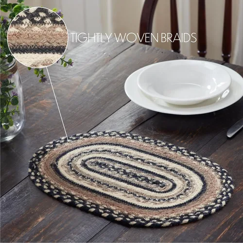 Vista 5 de VHC Brands Sawyer Mill, Dining Table Placemat, Braided Jute, Oval, Charcoal Creme, 10x15, 8 Pack 8 Pack