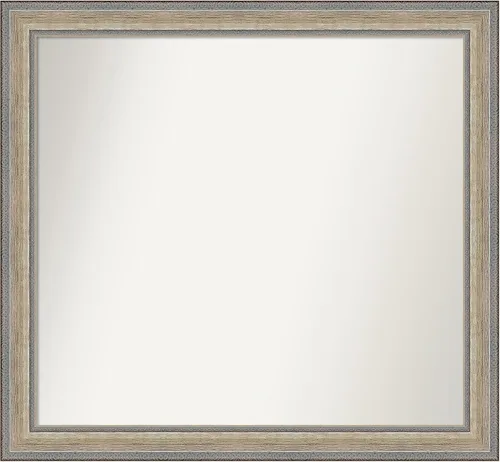 Vista 128 de Amanti Art Espejo de baño plateado para sobre el fregadero, 28 x 37 pulgadas, elegante espejo rectangular de peltre cepillado, marco de madera