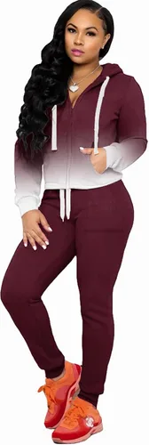 Vista 3 de FANDEE Conjunto de dos piezas para mujer, conjunto casual de sudadera con capucha y bolsillos