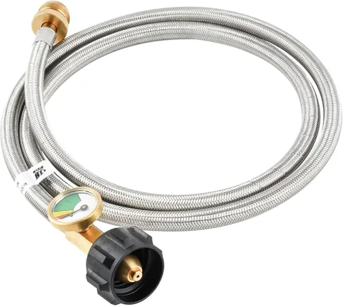 Vista 4 de Manguera adaptadora de propano de 5 pies con calibre – conversión de propano de 1 a 20 libras para tanque LP tipo 1/QCC1, aparato portátil a granel