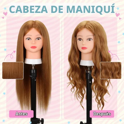 Vista 2 de Cabeza de maniquí con cabello humano, rubio, 26-28 pulgadas, cabello 80%