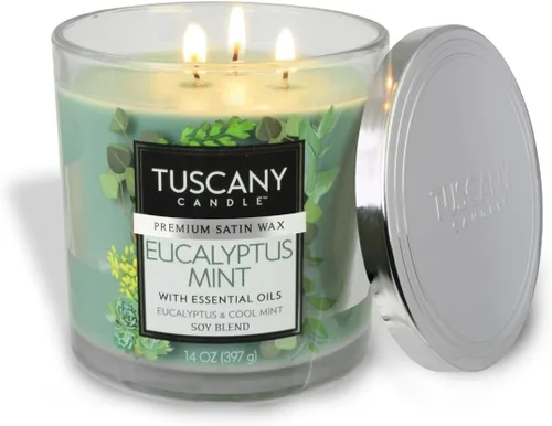 Vista 2 de Tuscany Candle Vela perfumada en tarro de eucalipto y menta de larga duración, 14 onzas