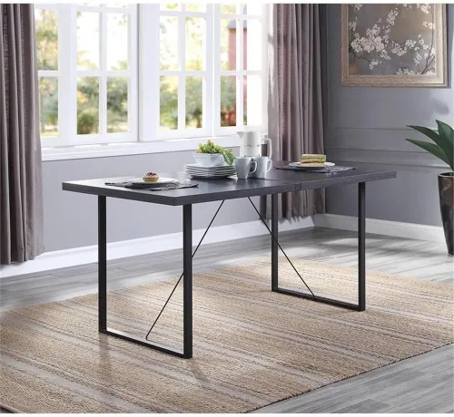 Vista 2 de Acme Nakula - Mesa de comedor de madera con base de trineo en roble gris y negro