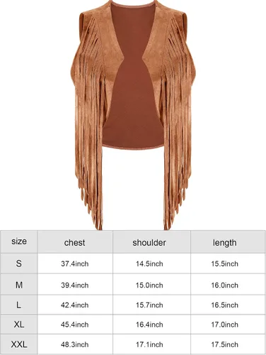 Vista 2 de Chalecos con flecos, trajes de vaquera para mujer, gamuza sintÃ©tica, borlas de los aÃ±os 70, ropa hippie, chaleco, chaqueta vaquera occidental