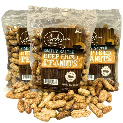 Vista 10 de Jerky.com Paquete de 3 muestras de cacahuetes fritos en cáscara, sabores gourmet que incluyen salado, ajo asado, picante picante, cacahuetes