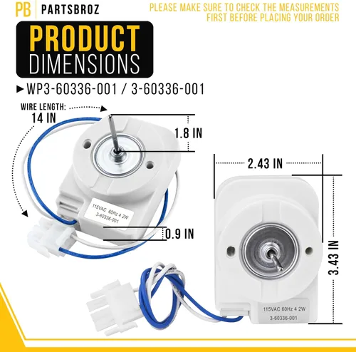 Vista 2 de WP3-60336-001 Motor del ventilador del evaporador Whirlpool 3-60336-001 AP6007509 PS11740626 EVL209NBTQ00 MQU1556AEW MQF1656TEW00 EV201NXMQ0505 MQF1