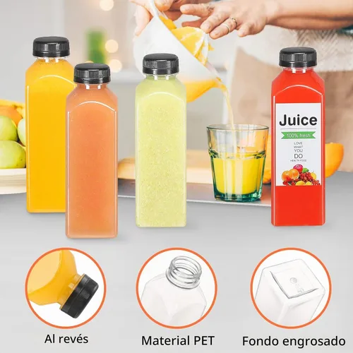 Vista 5 de 24 botellas de plástico de 16 onzas con tapas, botellas de jugo con tapas, recipientes reutilizables y claros para bebidas como leche, batidos, jugo