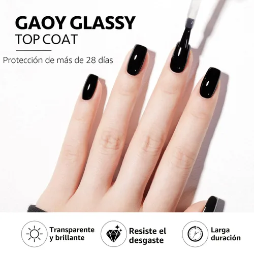 Vista 4 de GAOY Juego de 2 capas base y capa base de gel vidrioso de 0.6 fl oz, combinación de base para esmalte de uñas curado con luz UV Capa superior de gel