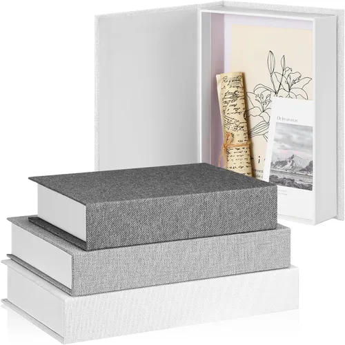 Vista 12 de Tioncy Caja de libros falsos de lino neutro, 3 piezas, decoración de imitación para decoración del hogar, estantes, mesa, tarjetas, fotos, regalo