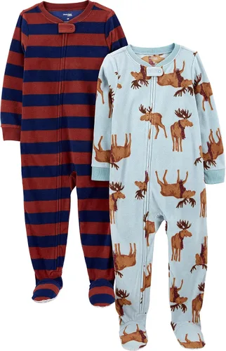 Vista 8 de Simple Joys by Carter's Pijama unisex de forro polar con pies de ajuste holgado y resistente al fuego para niños Oso/Buffalo Check