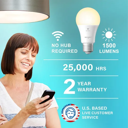 Vista 2 de Sengled Bombilla inteligente, bombilla WiFi equivalente a 100 W, bombillas inteligentes de alto brillo de 1500 lm que funcionan con Alexa Google