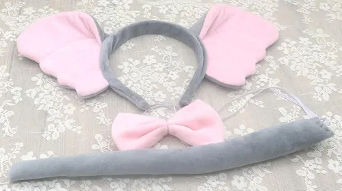 Vista 5 de Disfraz de elefante gris diadema con orejas de nariz coleta corbatín y patas falda tutú kit de fantasía para Halloween fiesta de cosplay