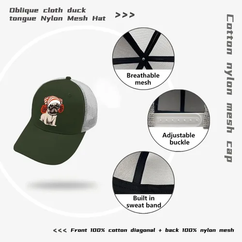 Vista 7 de Sombreros para papá, sombrero de perro carlino para hombre, sombrero divertido ajustable