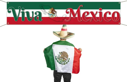 Vista 3 de Viva México - Cartel de valla para el Día de la Independencia Mexicana, 16 de septiembre, fiesta patriótica, telón de fondo para cabina de fotos