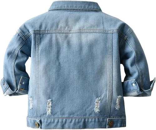 Vista 2 de IDOPIP Chaqueta vaquera de manga larga con botones y capucha para niños pequeños