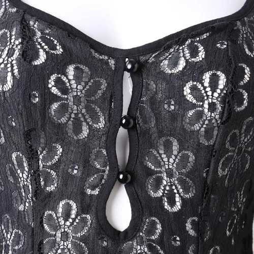 Vista 4 de Lencería para mujer, de manga larga, con encaje, sexy, cuello corazón, hueco, vestido para dormir, camisones