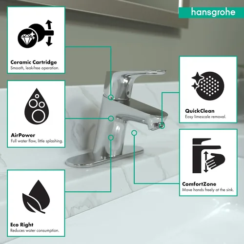 Vista 4 de hansgrohe Focus Modern Upgrade - Grifo para lavabo de baño de 1 manija y 1 manija de 15 pulgadas de alto, color cromado, 04510000, 0.375