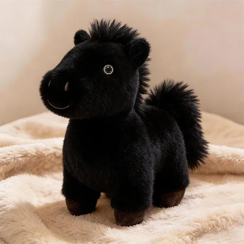 Vista 5 de PEACH CAT Animal de peluche de caballo de 8 pulgadas, lindo caballo de peluche suave, juguetes de peluche, regalos para niños, color negro