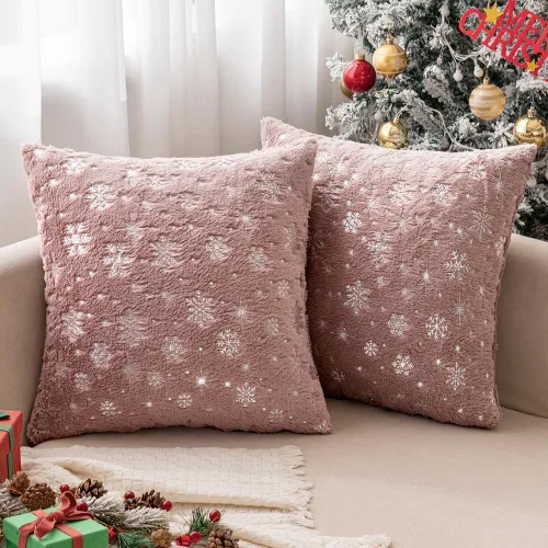 Vista 18 de MIULEE - Juego de 2 fundas de cojín decorativas de Navidad, hechas de piel sintética suave con copos de nieve plateados y brillantina, para Verde