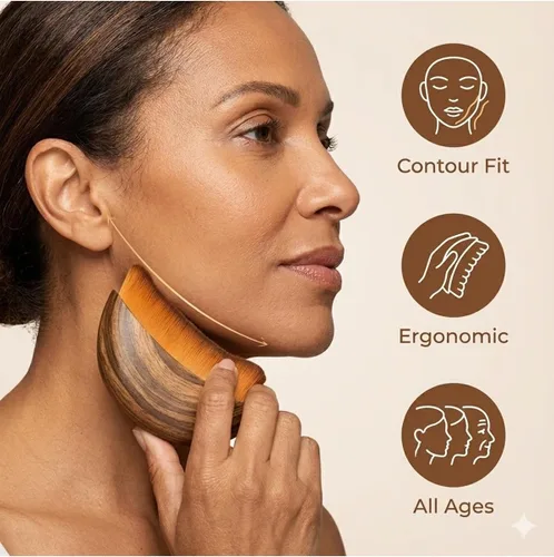Vista 8 de Cepillo facial de contorno linfático, cepillo de drenaje facial linfático, suave, orgánico, reduce la hinchazón, mejora la piel y el resplandor