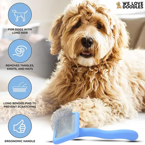 Vista 2 de We Love Doodles Slicker Brush Bundle – Kit de cepillo grande y mini para perros y cachorros – Cepillo de aseo para cabello medio y largo – Fabricado