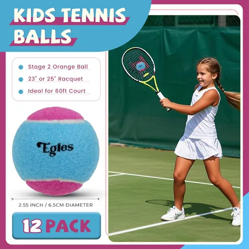 Vista 2 de Paquete de 12/20/36/48/60 pelotas de tenis para niños, 50% de baja compresión, pelotas de tenis para principiantes, entrenamiento juvenil y juego
