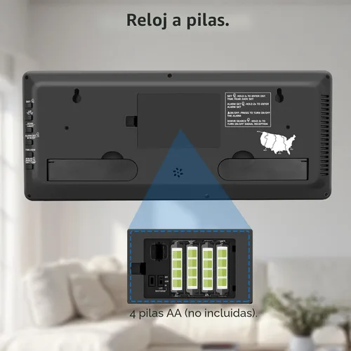 Vista 8 de WallarGe Reloj de pared digital atómico de 14,5 '' funciona con pilas con Negro