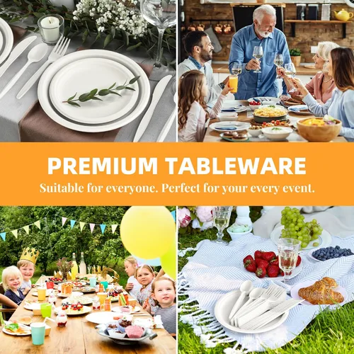 Vista 7 de Tenedor 100% compostable, 7 pulgadas, 150 tenedores desechables de almidón de maíz, cubiertos resistentes con certificación BPI, utensilios