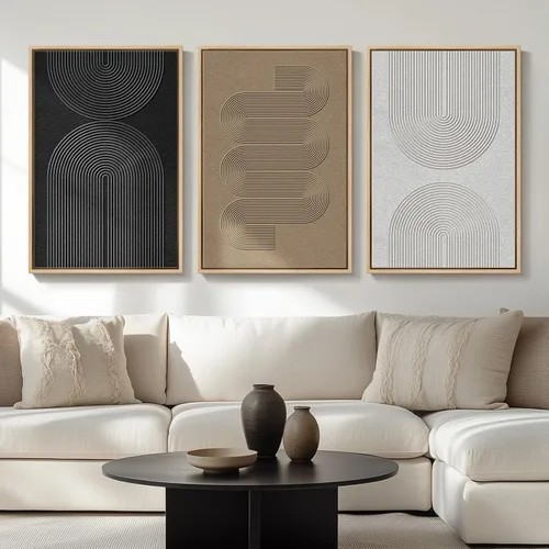 Vista 14 de Arte de pared abstracto moderno enmarcado en blanco y negro, 3 piezas de impresiones en lienzo pinturas obras de arte para paredes, cuadros Negro