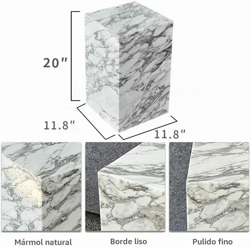 Vista 2 de Mesa auxiliar de mármol Arabescato, mesa auxiliar cuadrada, 11.8 pulgadas White natural stone, grey veining, no assembly, easy to clean, compact